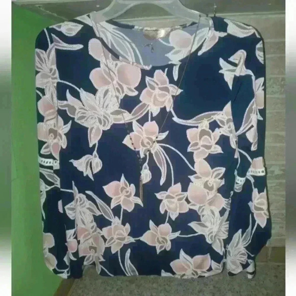 SJS Floral Print Ruffle Sleeve Tunic Top w/Necklace Size Small - Picture 1 of 3